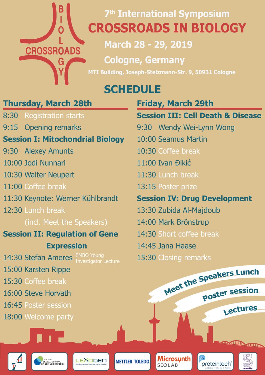 CiB_Cologne's tweet photo. Registration is open, schedule is complete. Register now and send us your abstracts! Visit: https://t.co/hns9zwrRW9
#CiB2019 #crossroadsinbiology @MPIAGE @CECAD_
@AmeresSL @jodi_nunnari @iDikic2 @KarstenRippe @UniCologne https://t.co/fxTc9YAkme