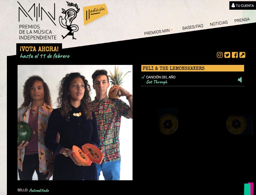 theLemonshakers's tweet photo. We are very happy because we are nominated to the @PremiosMIN. 

“Get Through” could be the best song of the year! But we need you!

You can vote us until 11th February. You just have to go to the website and vote for us! 👉 https://t.co/zStfLfQOZx https://t.co/82A5ckhLuJ