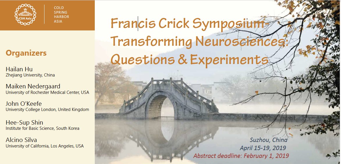 Please RT. Fantastic Neuroscience meeting in April 2019 in the beautiful CSH Campus in Suzhou, China. Abstract deadline on Feb 1! csh-asia.org/2019meetings/n…