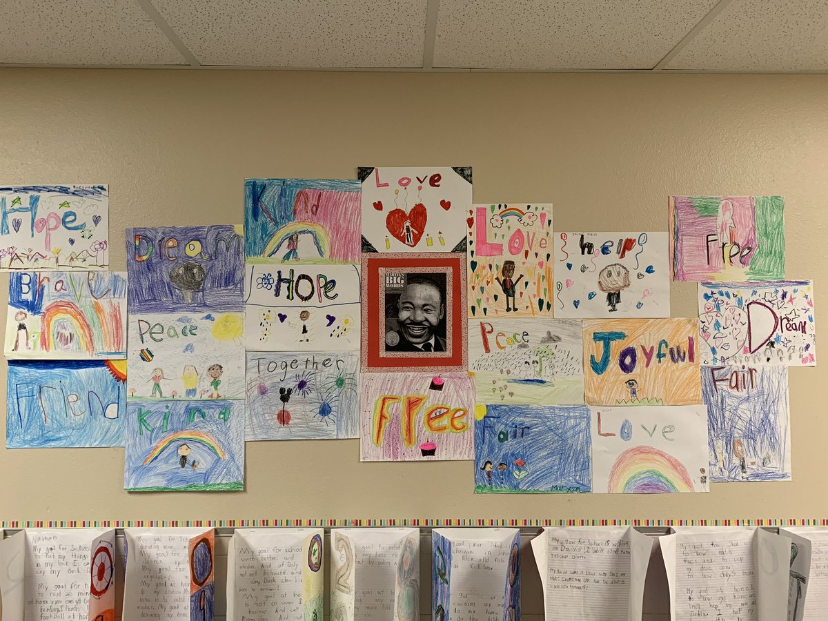 Our class enjoyed learning about the contributions of Dr. MLK Jr. last week. We made a mural highlighting our favorite “big word” that MLK used. Love these kids! #cox_comets #MLK2019