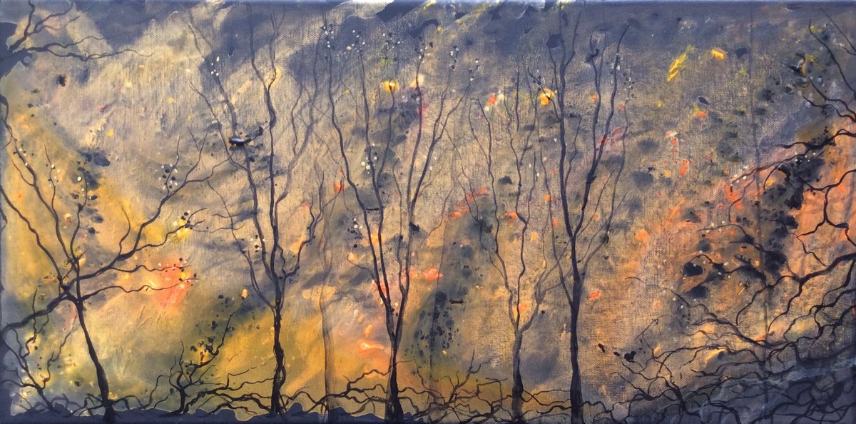 Autumn Burning - Original Canvas Wall Art Painting etsy.me/2Wp7pvb 
#art #painting #black #yellow #seasonalart #fallart #halloweenart #october #deepgold