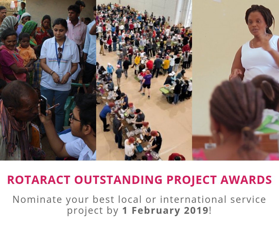 rotaract's tweet photo. There’s still time to nominate your project to the Rotaract Outstanding Project Awards! Share your club’s best project at https://t.co/KR3wnTWz6b. One club and multi-club group receiving top honors will each be awarded US$1000 and recognition from @Rotary. Nominations due 1 Feb. https://t.co/zJvVkd3Reb