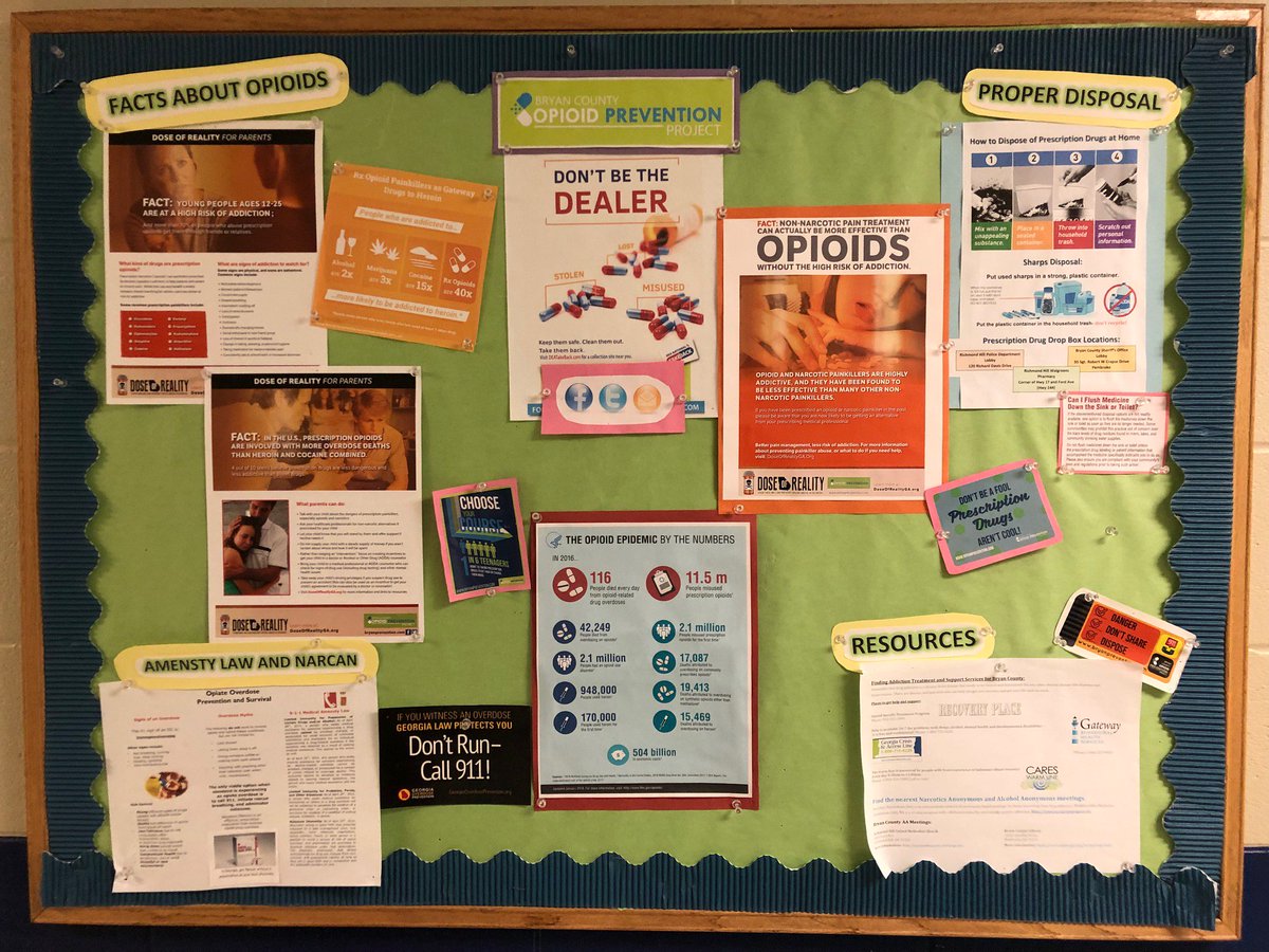 OpioidPreventBC's tweet photo. Have you seen our informative bulletin board at the South Bryan County Recreation gymnasium in Richmond Hill? It's full of helpful resources, so be sure to check it out the next time you're there! #OpioidCrisis https://t.co/ZJ4c8CFZeg