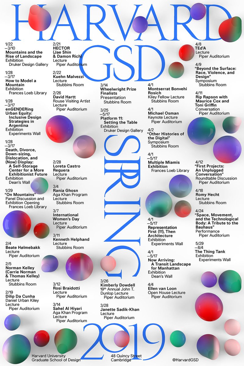 HarvardGSD's tweet photo. Our Spring 2019 public program is here! The series kicks off January 29 with a conversation led by Michael Jakob to introduce the #GSDExhibition "Mountains and the Rise of Landscape." Browse the full #GSDEvents calendar: https://t.co/rJTuZIcCfK 

Poster design by @therodina https://t.co/jeeHuDTZgD