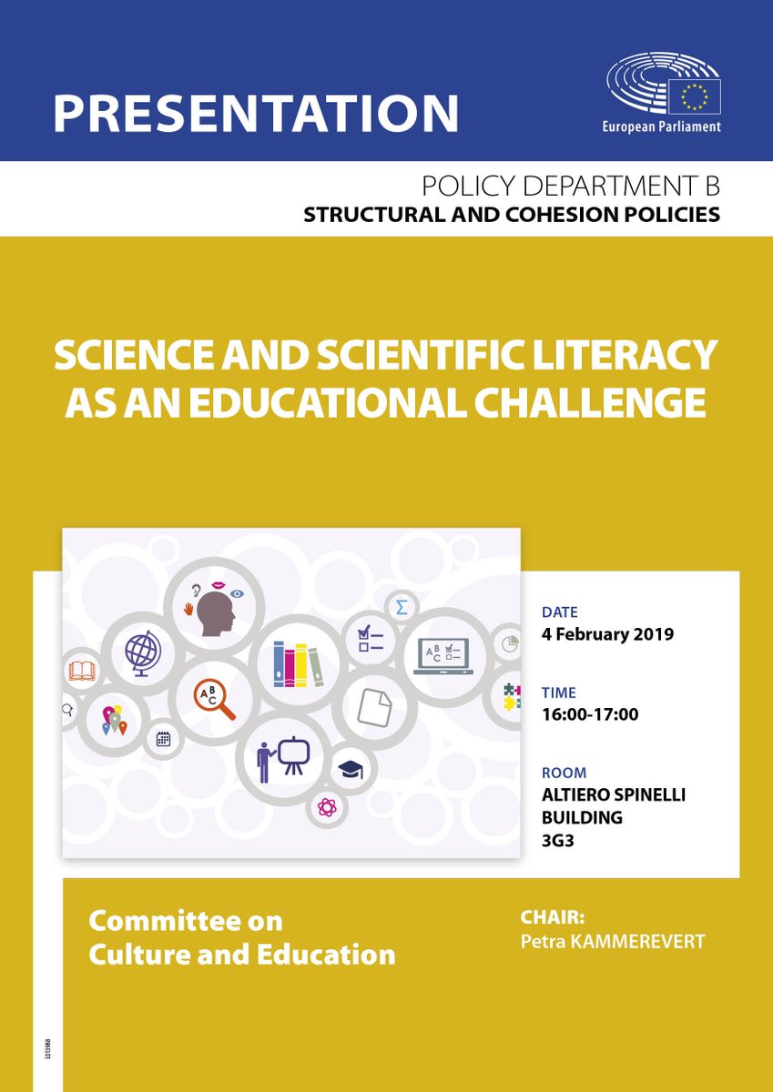 PolicyCULT's tweet photo. New item to your agenda! 🗓️
@EPCulture study presentation: Science and #scientificliteracy as an #EducationalChallenge #informedcitizens #CriticalThinking #TackleFakeNews #disinformation @DaliSternadel https://t.co/kMBhL3IcyR