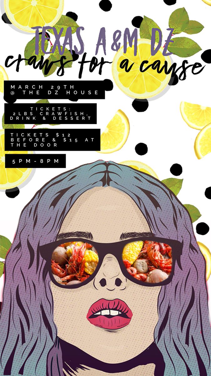 AggieDZ's tweet photo. get excited for our Spring philanthropy event Craws for a Cause!! Hit up a DZ for a 🎟 and enjoy deliecious food, good company &amp; live music by TAMUs Joe Major! 🌟 https://t.co/ClSldpouTu