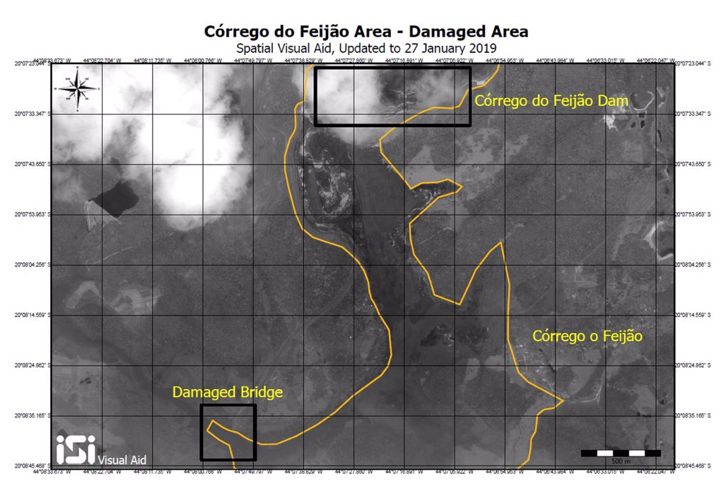 ImageSatIntl's tweet photo. ISI supports the rescuers in #Brazil #Brumadinho, after the #dam collapse, by preparing up-to-date visual aids for the use of the forces on the ground.
 #DisasterManagement #IntelligenceasaService #IDFinBrazil #imagesat https://t.co/dwMAICKzjj