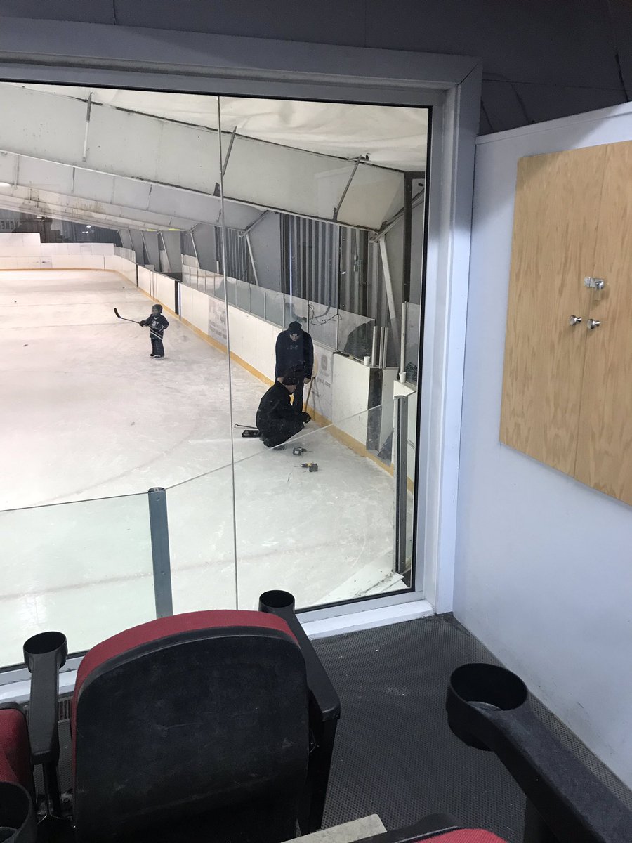 Work party yesterday in preparation for hosting the Canadiens alumni and female midget provincials March 15-17. New board advertising, fresh coat of paint. #fillthebarn on February 21.