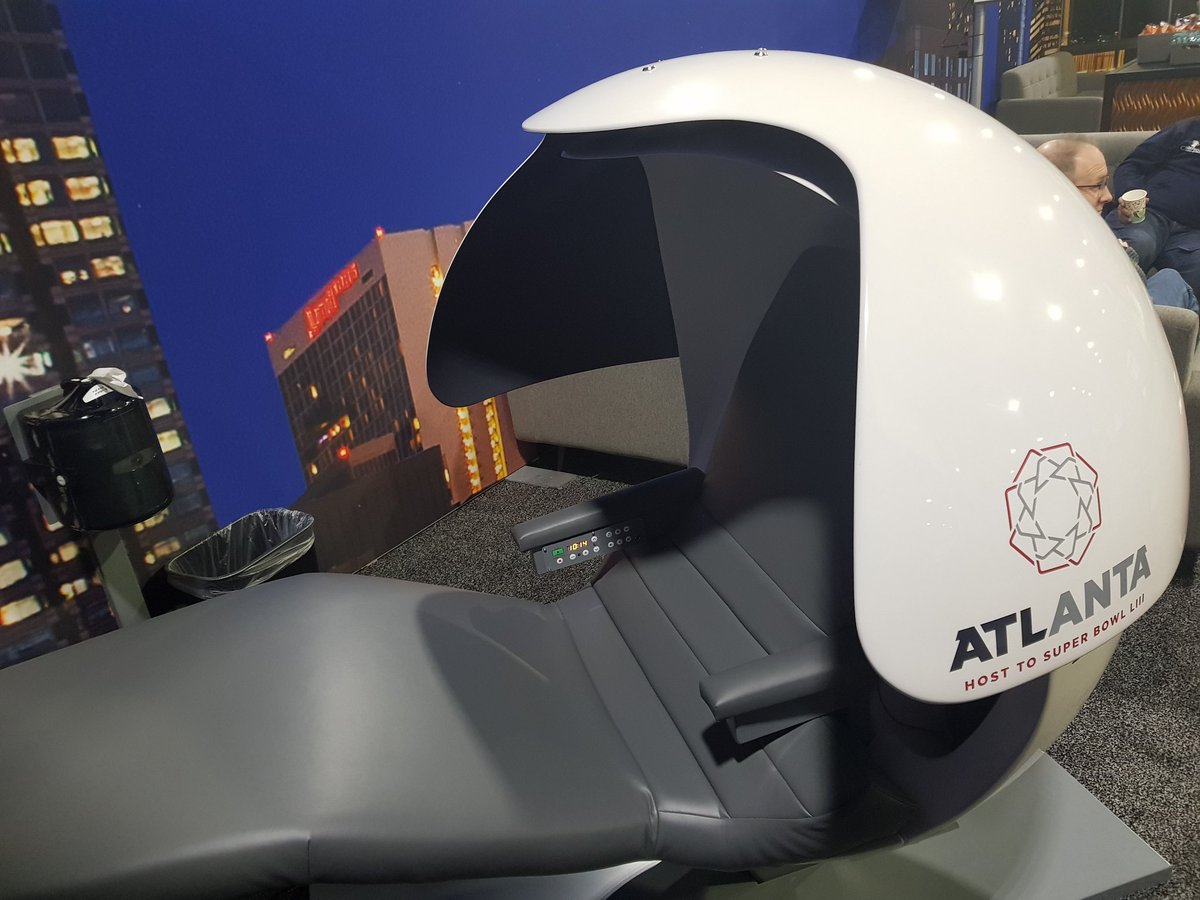David_Tossell's tweet photo. This year's #SuperBowl media centre features a 'Nap Pod'. If anyone needs me... https://t.co/3bujBPnug6