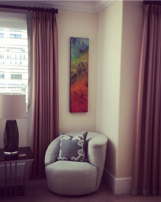 “Grown Up Confetti” is all settled into its new home down south. Seems like the perfect spot. Thank you CC!!! #wallsoffame #artinhomes