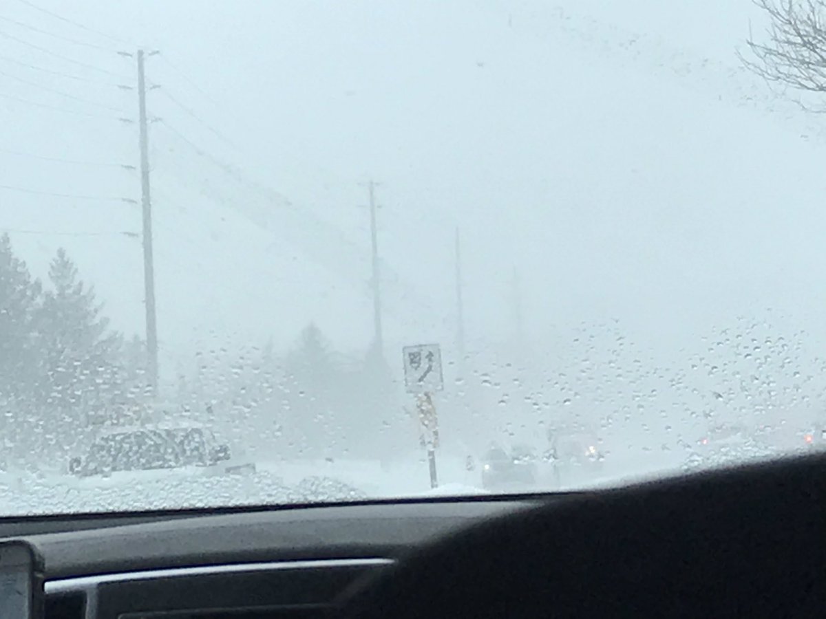 Fatima_Baig93's tweet photo. The view from the car today #ONStorm #weatherproblem #snowstorm https://t.co/ImJO6xCcse