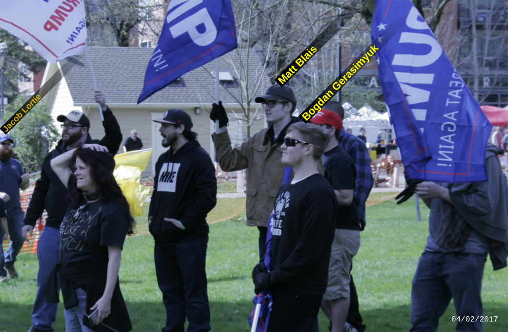 Bogdan Gerasimyuk, a neo-Nazi affiliated with the PDX Stormers chapter of the Daily Stormer Book Clubs organization as well as with Identity Europa, has attended Joey Gibson's Patriot Prayer rallies. More on Gerasimyuk here  https://rosecityantifa.org/articles/bogdan-gerasimyuk/