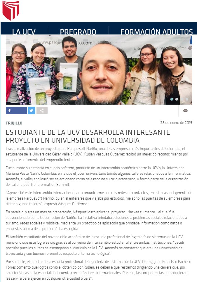RubenVg11's tweet image. Fue una experiencia supe linda y espectacular, gracias por tenerme dentro de este proyecto #ParqueSoft | Pasto, y gracias a la Universidad Mariana por agrandar mi conocimiento profesional y social, y sobre todo a mi gran universidad UCV.
Entérense de mas 
goo.gl/yfUoks