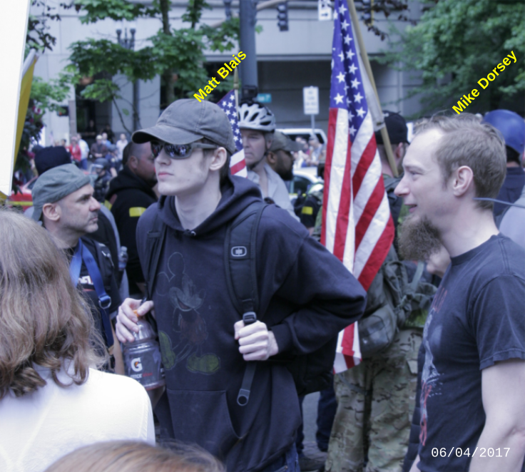 Mike Dorsey, a neo-Nazi affiliated with the PDX Stormers who attended the deadly  #Cville Nazi rally in August of 2017, has also participated in Joey Gibson's Patriot Prayer rallies. More info on Dorsey here  https://rosecityantifa.org/articles/michael-dorsey/