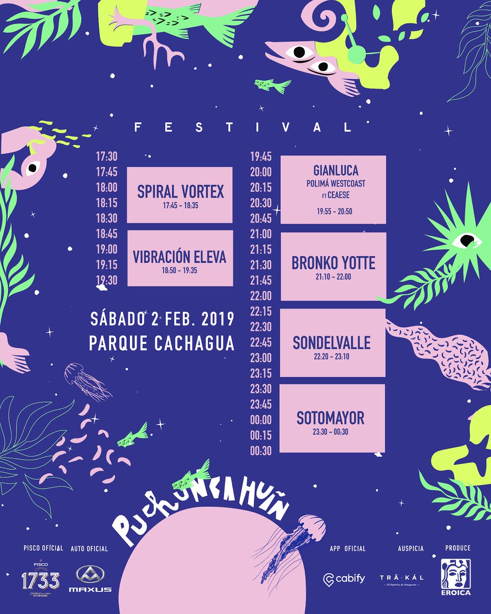 SÁBADO 2 de febrero #puchuncahuin2019 lo da todo en @parquecachagua ☀️ te esperamos desde las 17:30 horas con <a href="/spiralvx/">Vx_Spiral</a> @vibracionelevaoficial <a href="/richboywest/">richboywest</a> ft <a href="/ceaese/">Pablo Manriquez</a> <a href="/gianluca____11/">Gianluca</a> <a href="/bronkoyotte/">Bronko Yotte</a> <a href="/sondelvalle/">Son Del Valle</a> y desde Mexico @sotomayor_music 
Compra tu entrada en link Bio