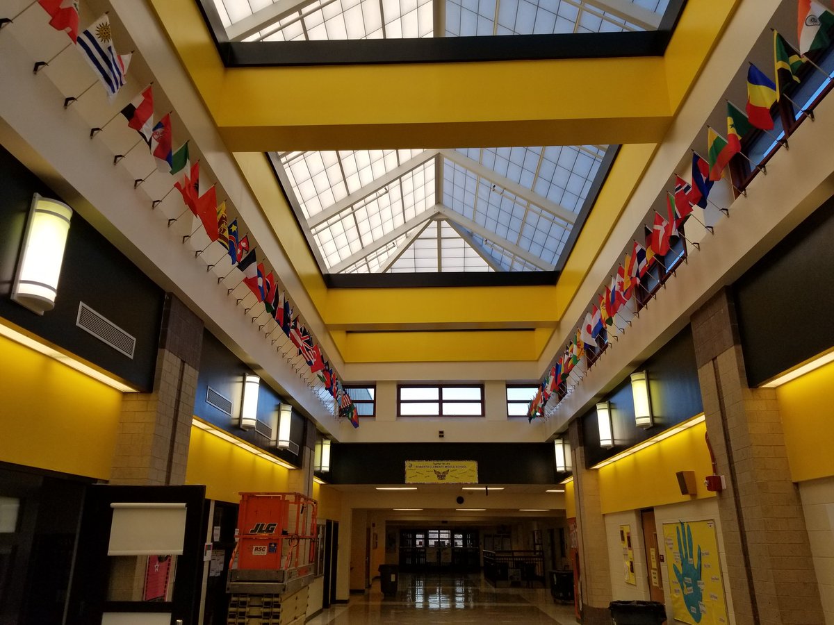 Check out the newest edition to the main entrance at Clemente, 93 national flags to represent the countries our students and their families originate from. What a great visual for our students, staff, and visitors #ibworldschool