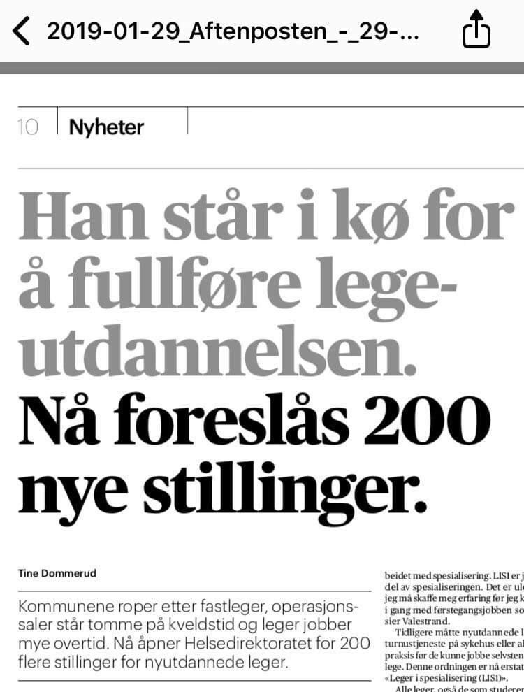 Norsk Medisinstudentforening (@nmfsentralt) on Twitter photo Aftenposten i morgen!
<a href="/Helsedir/">Helsedirektoratet 🇸🇯 Directorate of Health</a> har kommet med en rapport der de anbefaler 200 flere LIS1-stillinger! Nå er det opp til @BentHHoyre og Helsedepartementet å følge opp! Aftenposten i morgen!
<a href="/Helsedir/">Helsedirektoratet 🇸🇯 Directorate of Health</a> har kommet med en rapport der de anbefaler 200 flere LIS1-stillinger! Nå er det opp til @BentHHoyre og Helsedepartementet å følge opp!