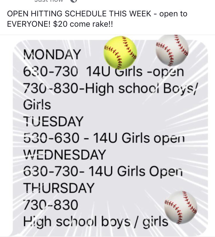AldreteSoftball's tweet photo. Open Hitting $20 schedule https://t.co/kzvUPlqWLD