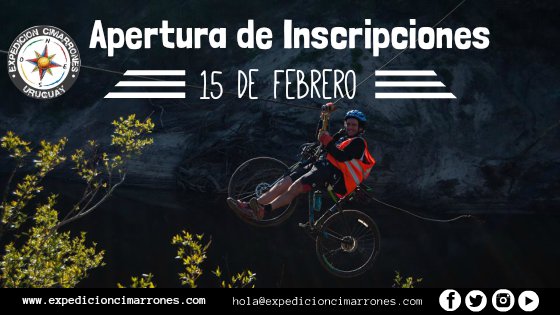 ECimarrones's tweet image. ¡APERTURA DE INSCRIPCIONES!  El próximo 15 de febrero se abrirán las inscripciones para la 6º edición de Expedición Cimarrones 🇺🇾
 ORIENTACIÓN * MTB * TREKKING * REMO * CUERDAS   300km non-stop
 👉Un nuevo punto del mapa oriental a explorar👈