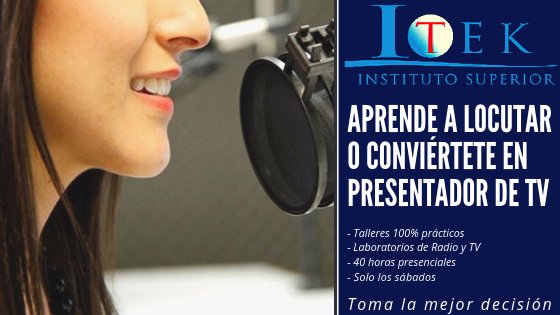 ItekInstituto's tweet photo. Conoce y maneja herramientas para la locución y conducción de espacios de programación y presentación de contenidos en radio y televisión.
El #ITEK te capacita para que llegues lejos
CONTÁCTANOS Y OBTÉN MÁS INFORMACIÓN >> https://t.co/8WTAHB9rMr https://t.co/GrIiD8YwtJ