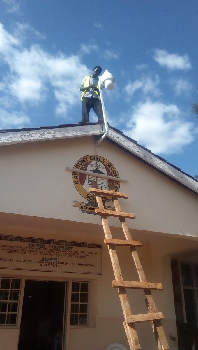 AfristarK's tweet photo. Our highly skilled Technician installing a 360 PTZ cam at an institution in EMC #FairTradeKE https://t.co/fOwEjJh2fB