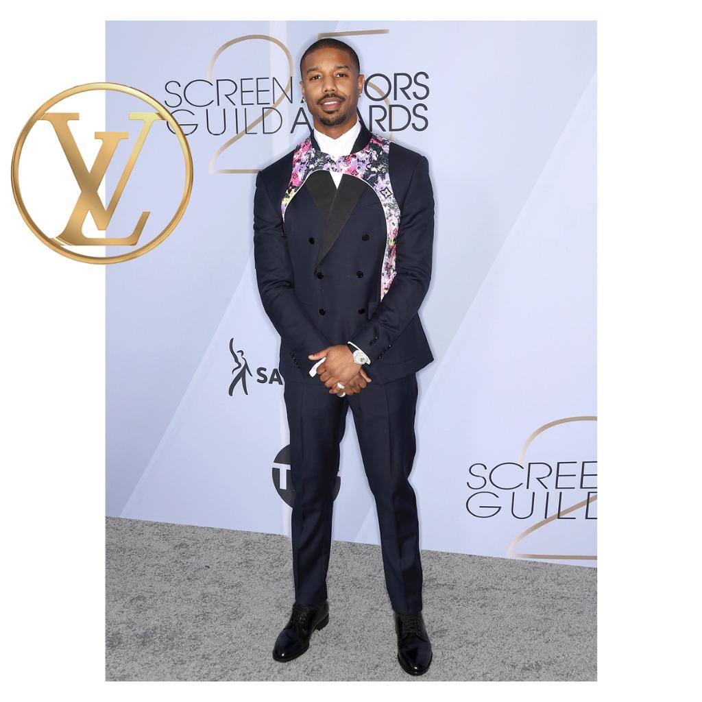 X \ Vuitton على X: ".@michaelb4jordan in a custom tuxedo and embroidered mid-layer by @virgilabloh at the 2019 @SAGawards, where he the Outstanding Performance by a Cast Award “Black