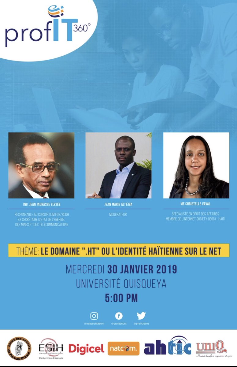 Ce sera à l’Université Quisqueya ce mercredi 30 janvier à partir de 5hpm et en direct sur Facebook <a href="/profit360HT/">HaitiprofIT360</a> #profit360 #profit
Kisa nou dwe konnen sou domèn .ht a