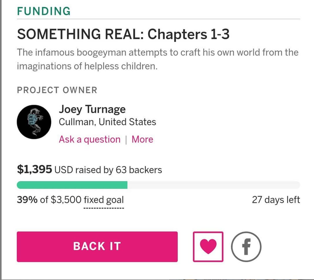 IanMillerComics's tweet image. We're almost halfway there! Only YOU can help us bring this Boogeyman to life! 
indiegogo.com/projects/somet…
@srcomic #somethingreal #horror #comics #comic #horrorcomics #indie #indiegogo #boogeyman #monster #halloween #evil #spirit #nightmare