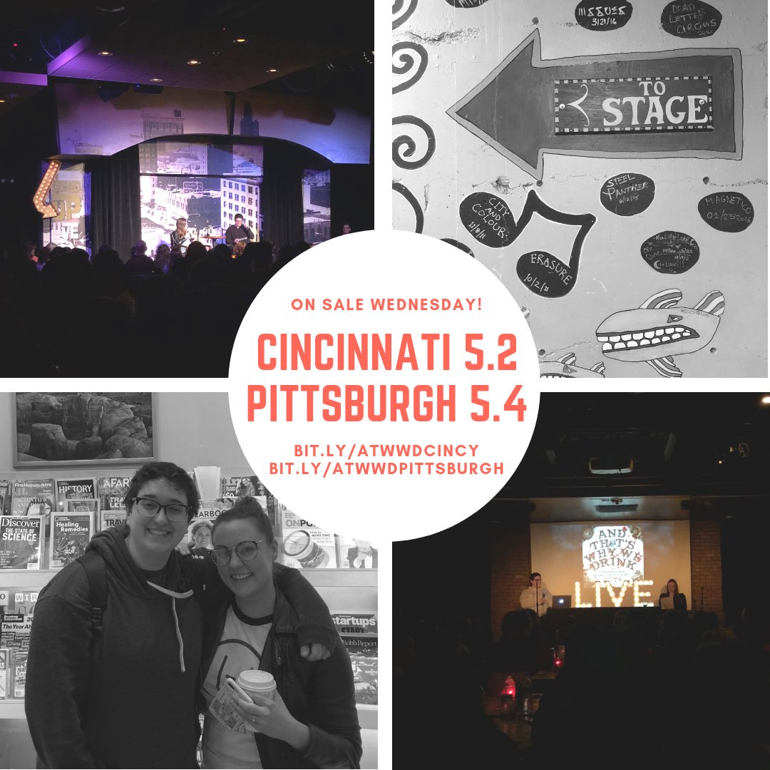 ATWWDpodcast's tweet image. Woohoo!! New shows coming to ya, Cincinnati &amp;amp; Pittsburgh!! Tix go on sale Wednesday (Cincinnati: 10AM local &amp;amp; Pittsburgh: 12PM local)! We’re so excited to bring our 2019 tour to @xtineschiefer’s home turf 🖤🖤🖤