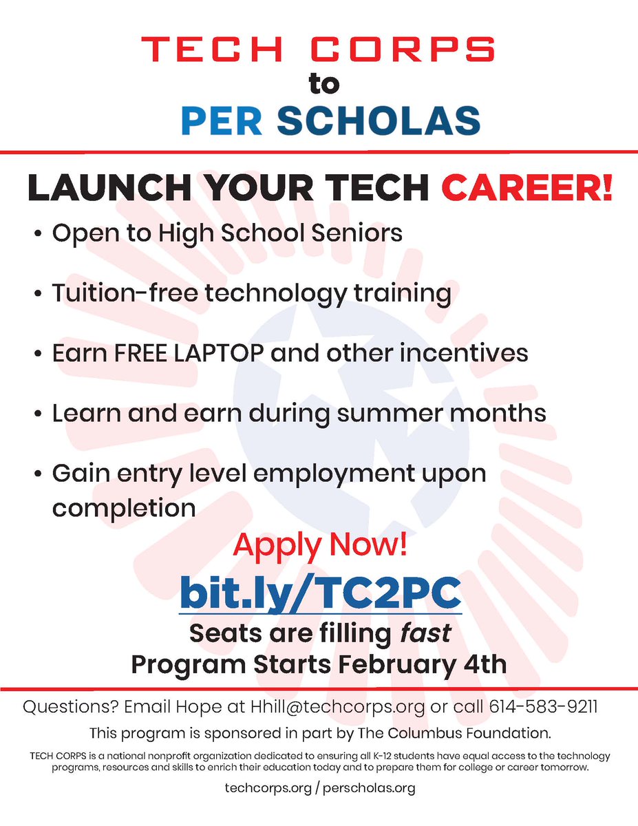 techcorpsus's tweet image. Apply now before your spot fills up!!!
#ComputingCareerCorps- bit.ly/2019CCCAPP 
#TECHCORPS2PerScholas- bit.ly/TC2PC 
#highschool #students #computer #science #jobs #employment #robotics #app #development