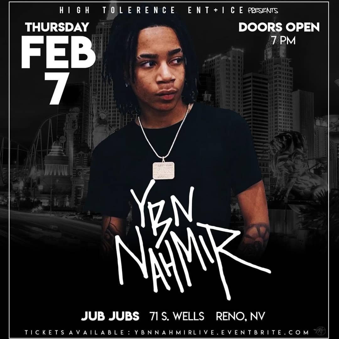 IcePresents's tweet photo. Catch @YBNNahmir - LIVE In RENO!
Thursday / Feb 7th / All Ages @JubsReno
Tickets Online: https://t.co/yfIb108i9g
Official DJ: @DJLongWay1
Promoters: @IcePresents x @HighTolerancEnt
#YbnNahmir #Live #Show #Concert #Reno #RenoNV #RenoHipHop #RenoEvent #Feb7th #AllAgeEvent #Lit https://t.co/2xjuSyujjO