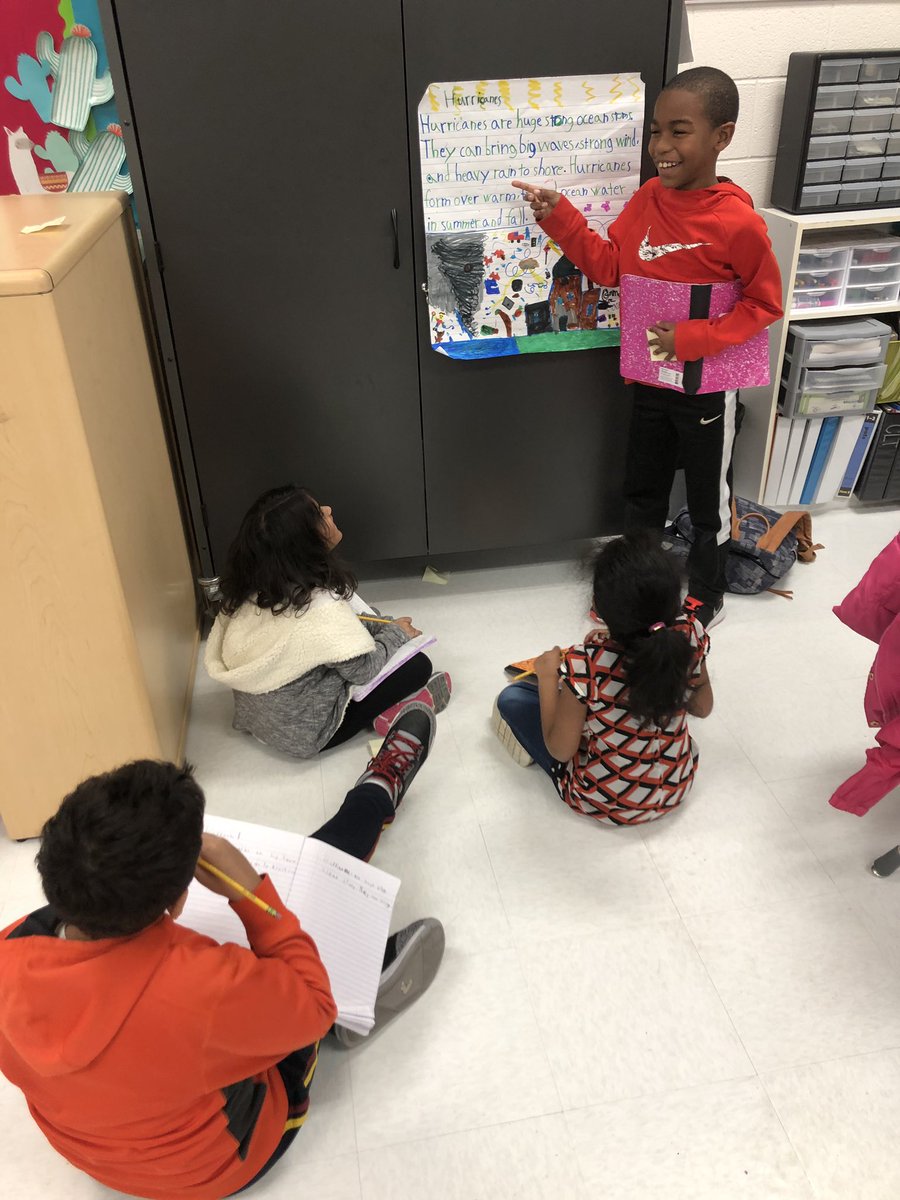 Students are teaching their classmates about the storms they researched last week. Taking notes and forming questions from their mini lessons provided by their classmates @GoshenPostES #goGPGators #buildingknowledge #sustainedinquiry