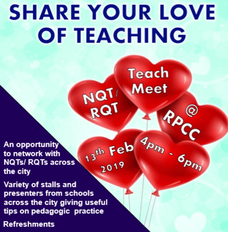 Citywide Teach Meet for NQTs and RQTs on Feb 13th. Contact the school for more details.