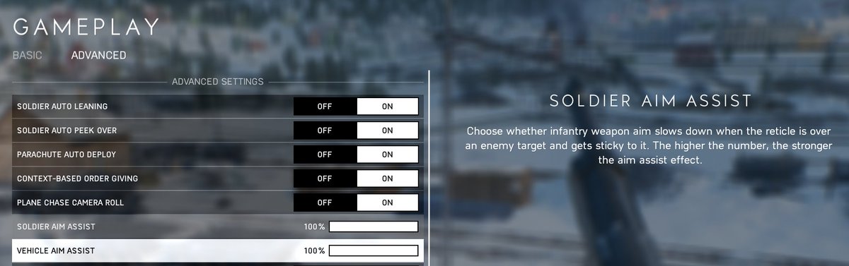 One last thing from me in tomorrow's BFV patch. Players complained aim assist being too strong/messing up with their aiming and wanted to tone it down to their personal preference. So instead an on/off switch, I changed it to allow scaling down now. Vehicle AA separated now too.