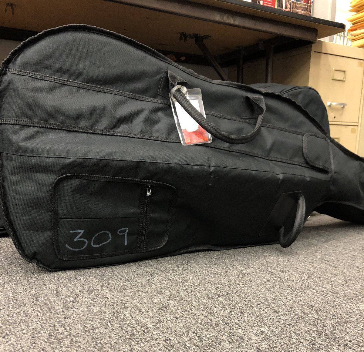 ChiliCheeseFrey's tweet photo. The #LostCello mystery has been solved and @CourtneyClever3 is the culprit! #OrchProblems Cello 309 is back home in the orch room. https://t.co/bT8hnrXziY