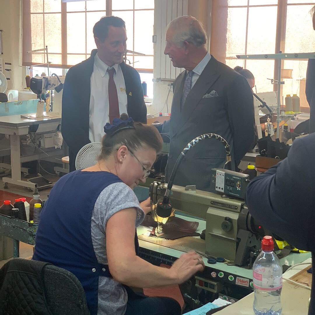 TrickersShoes's tweet photo. HRH #PrinceCharles visited our #Northampton shoe factory today. He said “Many congratulations everybody on reaching your 190th birthday. Marvellous to see such a highly skilled operation. I do congratulate you &amp; I hope you manage to keep it all going for many many more years.” https://t.co/pkTYOOE7fk