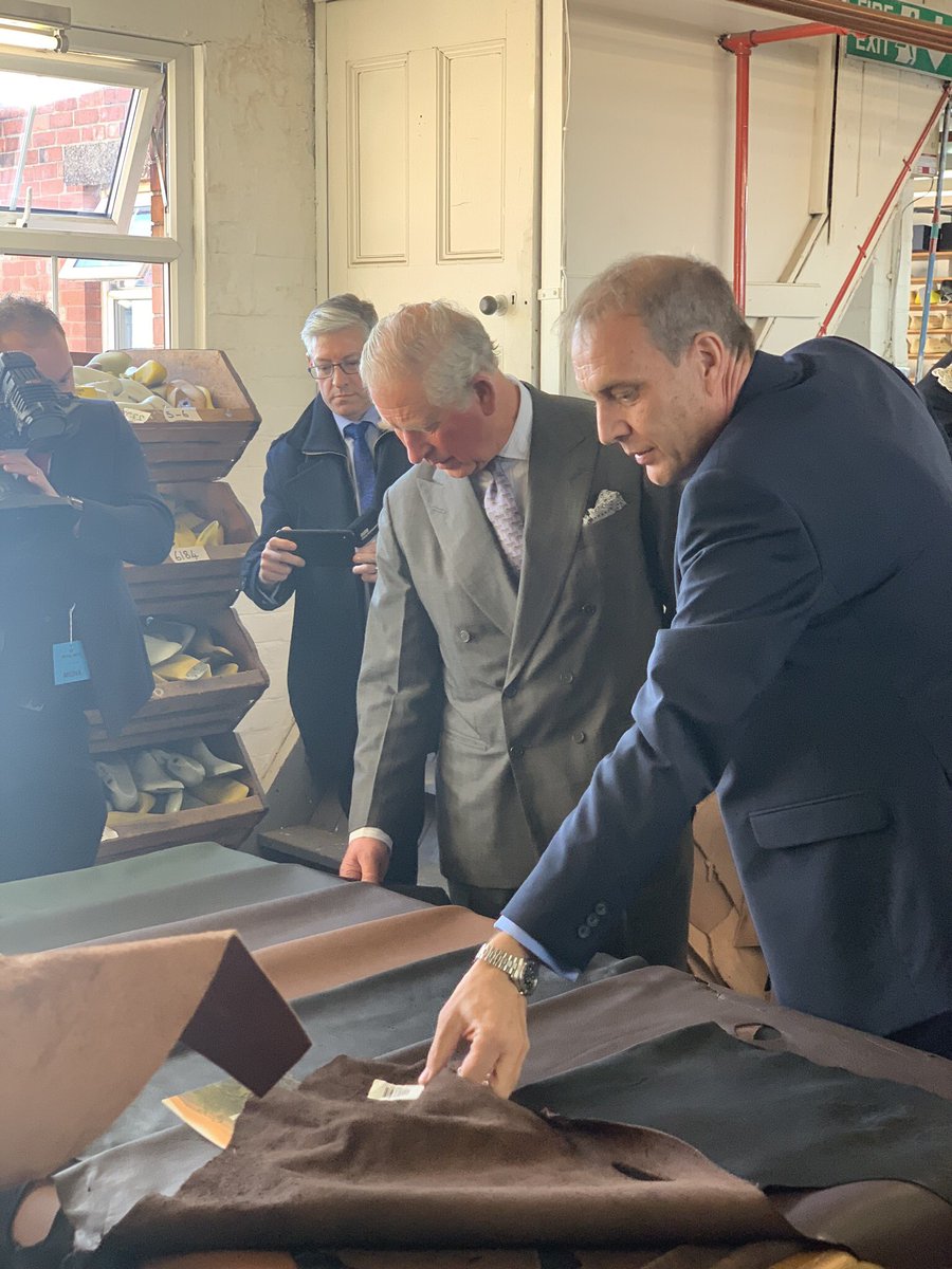 TrickersShoes's tweet photo. HRH #PrinceCharles visited our #Northampton shoe factory today. He said “Many congratulations everybody on reaching your 190th birthday. Marvellous to see such a highly skilled operation. I do congratulate you &amp; I hope you manage to keep it all going for many many more years.” https://t.co/pkTYOOE7fk