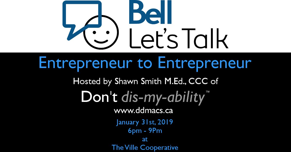 dontdismyabilit's tweet photo. Please join me on #January 31st to discuss #mentalhealth and #Entrepreneurship! #entrepreneur #startup #neurodiversity #BellLetsTalkDay 
https://t.co/6tuQmoxoPr https://t.co/6iLcH3obFY