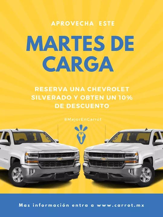 Aprovecha el martes de carga y reserva tu Chevrolet Silverado con un 10% de DESCUENTO. 
#CargaDeTodo #MejorEnCarrot #MartesDeCarga