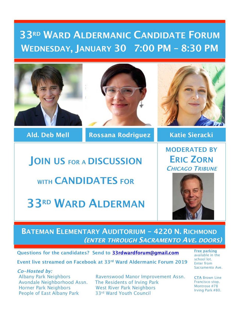 apccchgo's tweet image. Don’t Forget! 

This Wednesday, @BatemanES is hosting a 33rd Ward Aldermanic Candidate forum! Take this opportunity to learn more about candidates that want to represent Albany Park in City Council.