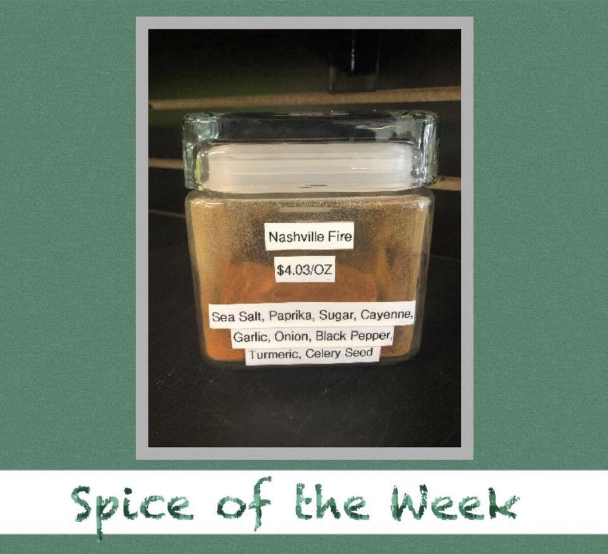 ColonelDe's tweet image. #Spiceoftheweek Nashville Fire 10% off this week only.  Perfect for wings and add flavor to roasted/steamed veggies!