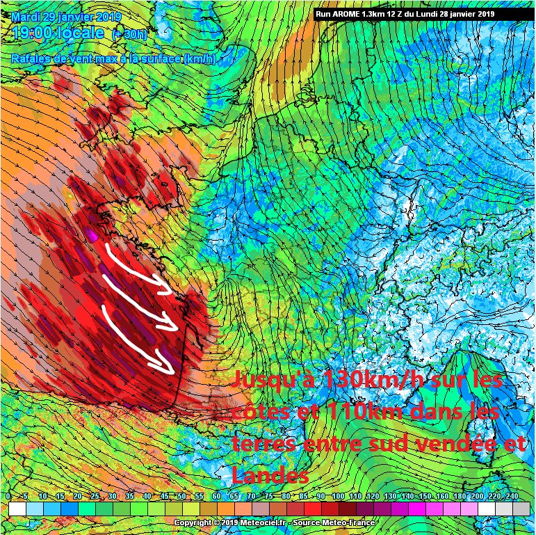 OAlerteMeteo's tweet photo. ⚠️❄️🌬️Sérieux coup de vent pour demain soir, particulièrement entre #Vendee et #Landes . Neige conséquente entre #Normandie et #Tours . Pour la localisation exacte, des variations peuvent encore opérer… Cela dépendra du passage un peu + au Sud ou au Nord de la dépression⚠️❄️🌬️ https://t.co/JKVAtAIYIs