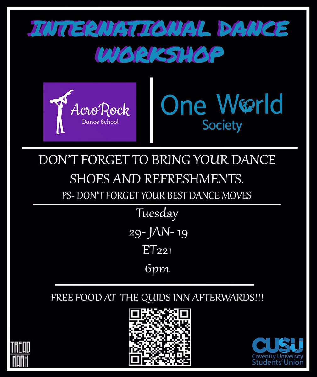 oneworld_cusu's tweet photo. Don't miss out the wonderful opportunity to dance with AcroRock Dance School!
Please don't forgot to subscribe to the society... It's only £4 for the entire year! #bargain
https://t.co/d6rN1xg6MI
Location: ET221
Date: 29-01-19
Time: 6pm
#oneworldcusu #cusu #acrorockdance https://t.co/uMNVwbvyp8