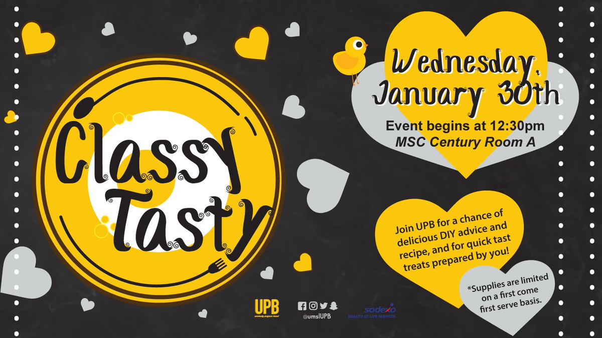 Join the University Program Board and the Food Service Advisory Committee at “Tasty”, a DIY treat preparation session 🍡🍥🥮
