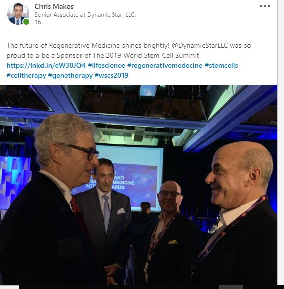cmakosc63's tweet photo. The future of Regenerative Medicine shines brightly! @DynamicStarLLC was so proud to be a Sponsor of The 2019 World Stem Cell Summit. https://t.co/Z3T825KnNF #lifescience #regenerativemedecine #stemcells #celltherapy #genetherapy #wscs2019 https://t.co/SEn4Apzpu1