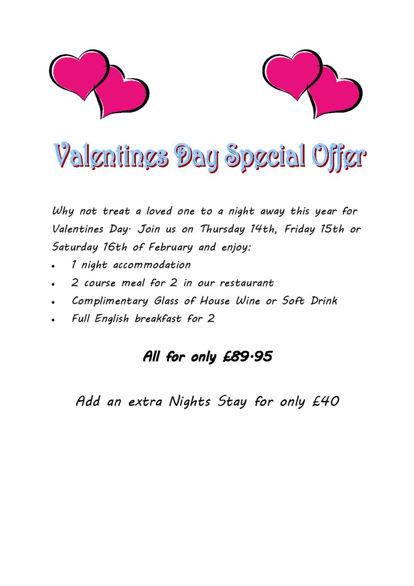 We have a great special offer on for Valentine's weekend, please give us a call to book on 01668 213000 #northumberland #ValentinesDay2019 #specialoffers