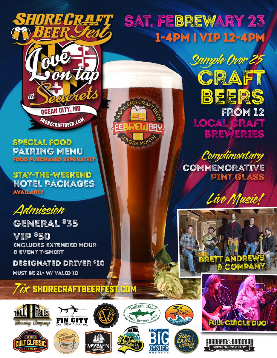 Tickets on sale now at seacrets.com/loveontap
#ShoreCraftBeerFest #LoveOnTap #feBREWary #Seacrets