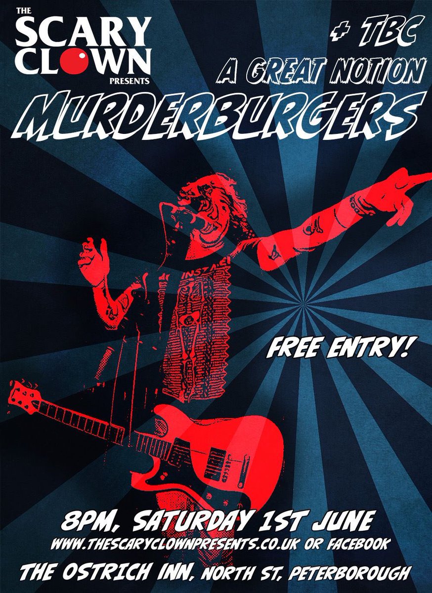 What a banger this will be!! @scp_diypunk presents Scotlands finest Pop Punkers <a href="/murderburgersUK/">The Murderburgers</a> on Saturday 1st June at @TheOstrichpboro with support from @agreatnotionuk and to top it all... It's FREE ENTRY!!! 
youtu.be/4Y4JVs_IGq4