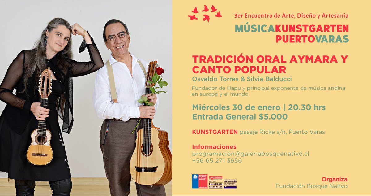 Continuamos con las jornadas destinadas a la promoción de la música de raíz, de la que participarán 2 reconocidos músicos en escena 🎼🎤 en esta gran oportunidad con "Silvia Balducci &amp; Osvaldo Torres". La jornada esta agendada para este Miércoles 30 de Enero a las 20:30 hrs. 🤩