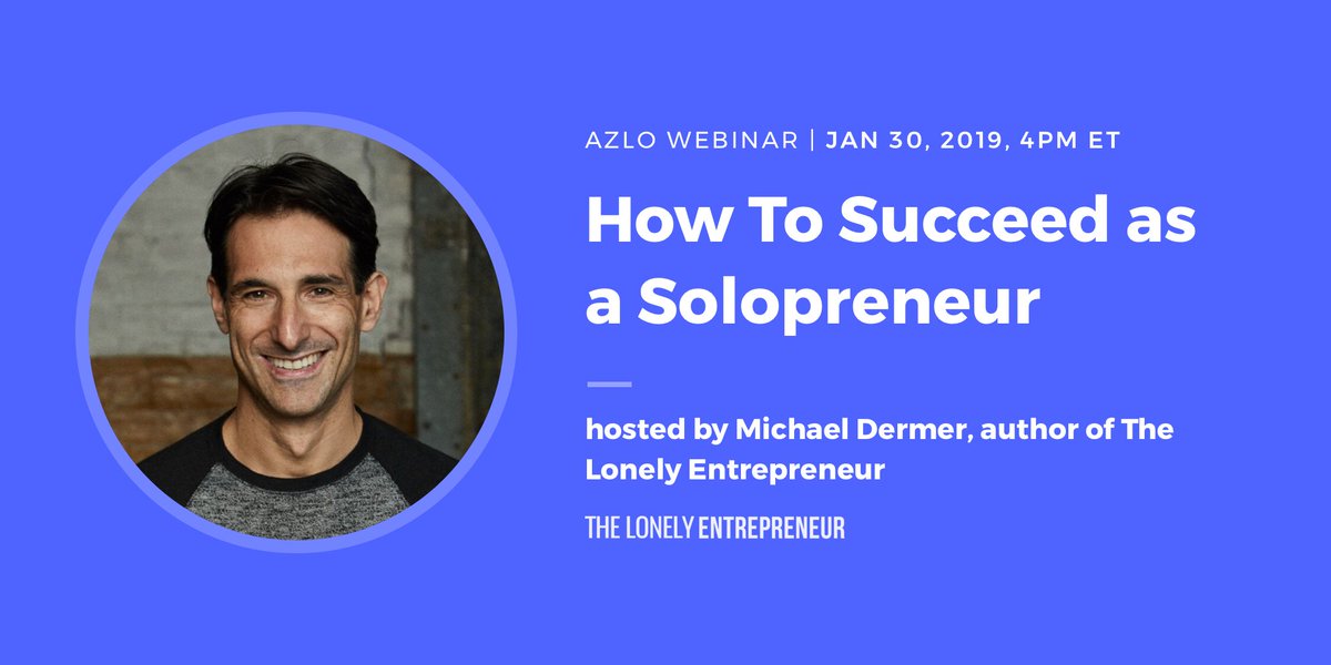 thelonelye's tweet photo. Going at it alone is what many of us do as we #startup. Who do you turn to in order to bounce ideas off of? How do you manage all the pressure alone? Join us on Wednesday at 4PM EST for “How To Succeed as a Solo Entrepreneur” – Webinar hosted by @Azlonow - https://t.co/4bvXih1acl https://t.co/aGwm4rMsUM